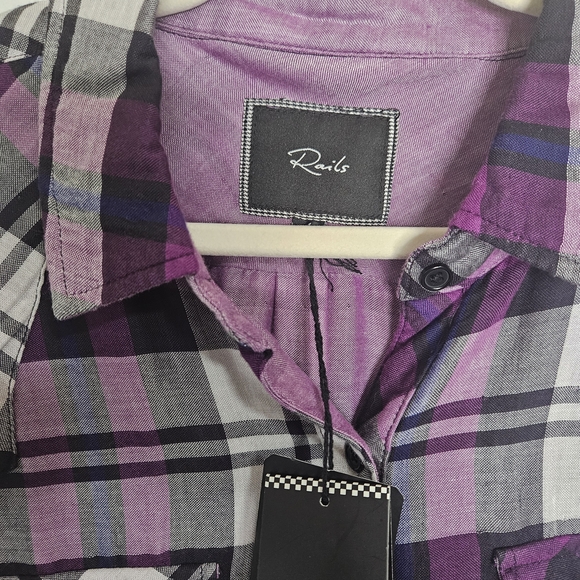 NWT Rails Hunter Plaid Shirt - Purple & Cream - Size Medium - CUSP Neiman Marcus - Picture 3 of 5